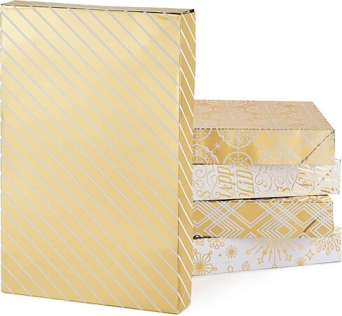 Hallmark Premium Christmas Gift Box Assortment - Pack of 5 Gold Patterned Shirt Boxes with Lids for Wrapping Holiday Gifts, 5XBC1097 in Saudi Arabia