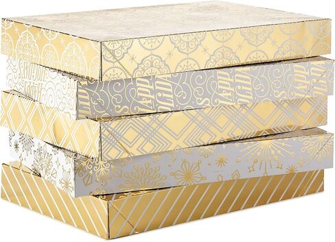 Hallmark Premium Christmas Gift Box Assortment - Pack of 5 Gold Patterned Shirt Boxes with Lids for Wrapping Holiday Gifts, 5XBC1097 in Saudi Arabia