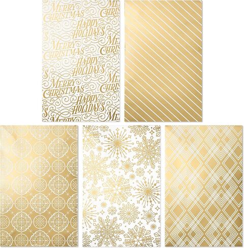 Hallmark Premium Christmas Gift Box Assortment - Pack of 5 Gold Patterned Shirt Boxes with Lids for Wrapping Holiday Gifts, 5XBC1097 in Saudi Arabia