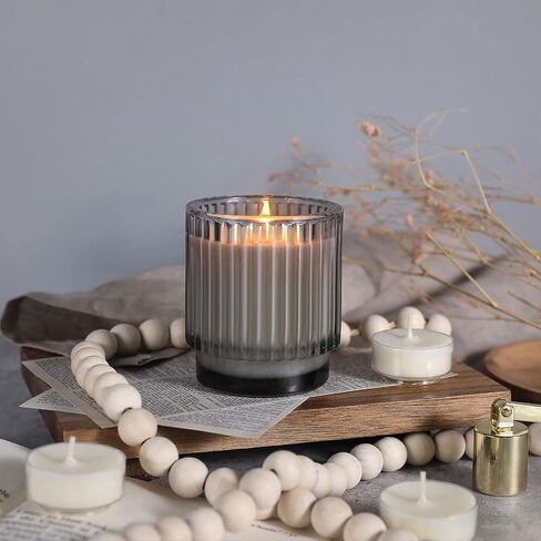 DEVI 8 Pack Empty Grey Ribbed Glass Candle Jars for Making Candles(7oz), Bulk Empty Candle Containers,Glass Candle Jars with Lids, Candle Tins Making Supplies for Gifts,Boho Fall Coffee Table Decor in Saudi Arabia