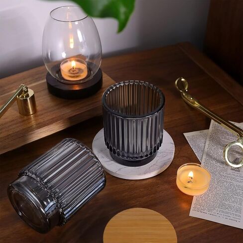 DEVI 8 Pack Empty Grey Ribbed Glass Candle Jars for Making Candles(7oz), Bulk Empty Candle Containers,Glass Candle Jars with Lids, Candle Tins Making Supplies for Gifts,Boho Fall Coffee Table Decor in Saudi Arabia