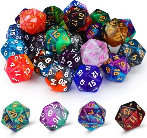 TECUNITE 25 قطعة زهر متعدد السطوح مجموعة مع حقيبة سوداء متوافقة مع RPG MTG وغيرها مع تشكيلة عشوائية متعددة الألوان (ستار) in Kuwait