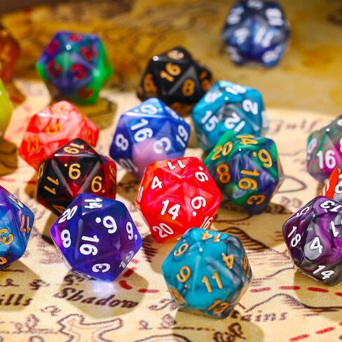 TECUNITE 25 قطعة زهر متعدد السطوح مجموعة مع حقيبة سوداء متوافقة مع RPG MTG وغيرها مع تشكيلة عشوائية متعددة الألوان (ستار) in Kuwait