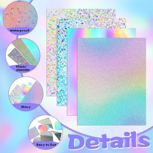24 Sheets Holographic Cardstock 8.5 x 11, 250gsm/92lb Metallic Paper Glitter Shiny Iridescent Mirror Paper Thick Card Stock Paper for Crafts, Card Making, Scrapbook Supplies(Pink) in Saudi Arabia