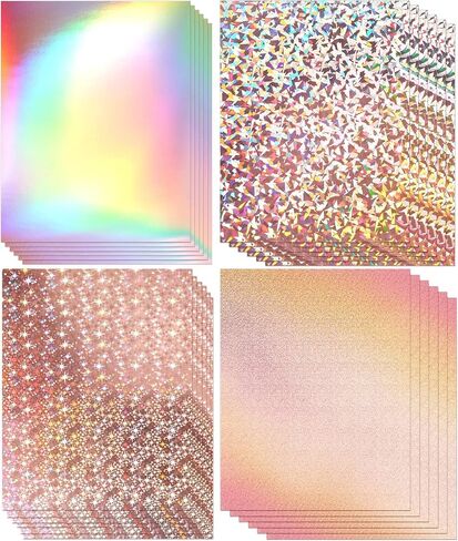 24 Sheets Holographic Cardstock 8.5 x 11, 250gsm/92lb Metallic Paper Glitter Shiny Iridescent Mirror Paper Thick Card Stock Paper for Crafts, Card Making, Scrapbook Supplies(Pink) in Saudi Arabia