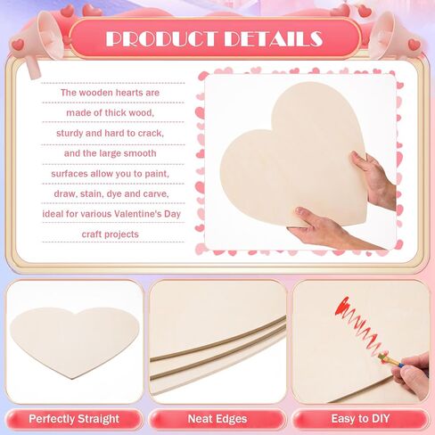 AWIZOM 3 Pcs 16 Inch Unfinished Wooden Hearts for Crafts Blank Wooden Heart Cutouts 1/4 Thick Large Wood Heart Slices for Valentine's Day Project, Painting, Door Hanger, Sign Making, Laser Engraving in Kuwait