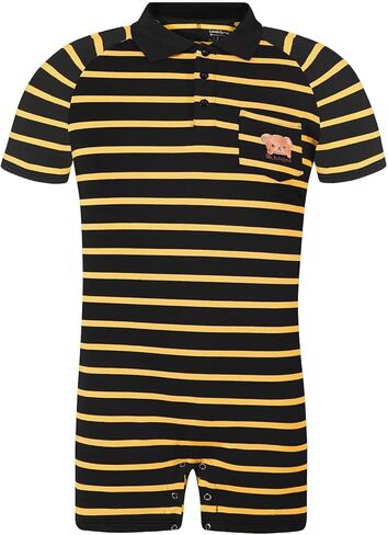 Mens Short Sleeve Romper Onesie One Piece Stripe Pajamas with Polo Collar in Kuwait