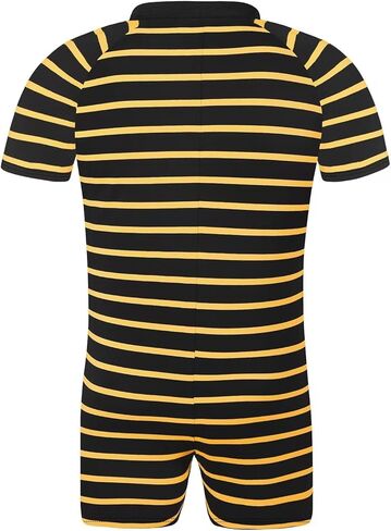Mens Short Sleeve Romper Onesie One Piece Stripe Pajamas with Polo Collar in Kuwait