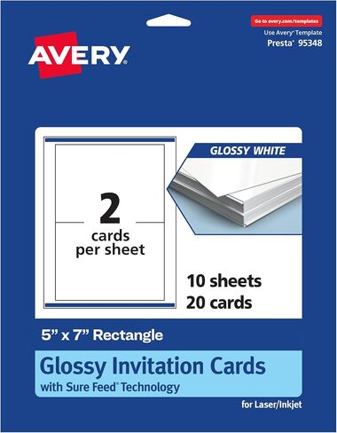 Avery Printable Rectangle Cards with Sure Feed Technology, 5" x 7", Glossy White Cardstock, Laser/Inkjet, 20 Total, Great for Invitation Cards and Thank You Cards in Saudi Arabia