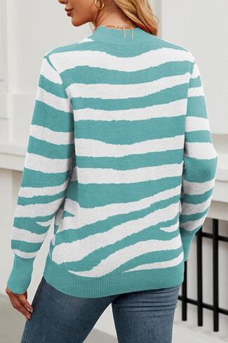 Allimy Women's Crewneck Color Clock Striped Cable Knit Sweaters for Women Fashion Trendy 2024 Lightweight Fall Outfits in Kuwait