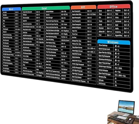 Excel Cheat Sheet Desk Pad,80 * 30cm/31.5 * 11.8in,Excel Mouse Pad Shortcuts,Excel Short Cut Desk Mat,Word/Excel Shortcuts Cheat Sheet Mouse Pad (D) in Saudi Arabia