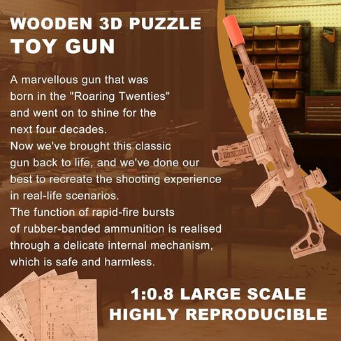3D Puzzles for Adults, Wooden 3D Puzzle Model Rubber Bands Gun Toys Building Kits, DIY Wood Crafts Cool Toy Hobbies for Men Women, Creative Assembly Gifts (M97) in Saudi Arabia