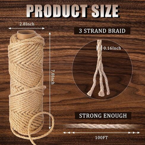 Nautical Rope Jute Twine Thick Twisted Natural Hemp Rope for Crafts Porch Swing Rope Gift Wrapping Tug of War Rope Hemp Jute Rope for Decor Railing Docks Landscaping (100 Feet, 0.16 Inch) in Saudi Arabia