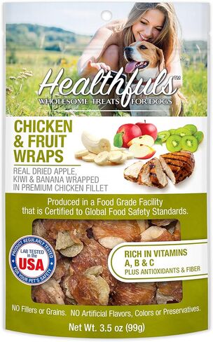WESTMINSTER PET PRODUCTS Healthfuls Chicken Wrapped Fruit Treats, 3.5 oz - Dried Apple, Kiwi, and Banana Wrapped in Premium Chicken Filet - Healthy, Protein Rich Treats for Dogs in Saudi Arabia