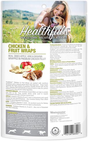 WESTMINSTER PET PRODUCTS Healthfuls Chicken Wrapped Fruit Treats, 3.5 oz - Dried Apple, Kiwi, and Banana Wrapped in Premium Chicken Filet - Healthy, Protein Rich Treats for Dogs in Saudi Arabia