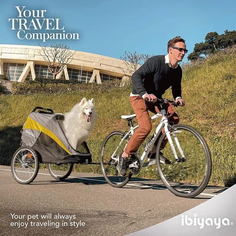 ibiyaya - Hercules Large Dog Stroller for Large Dogs and Cats - Convenient and Foldable, Spacious Room and Pneumatic Tires for a Smooth Ride - Black and Yellow in Saudi Arabia