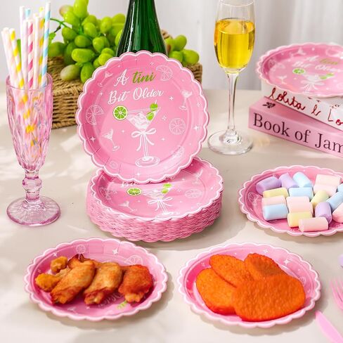 50 Pcs Martini Dessert Plates Bulk 7 Inch A Tini Bit Older Paper Plates Martini Bow Birthday Party Decors for Birthday Bridal Bachelorette Martini Party Supplies in Saudi Arabia