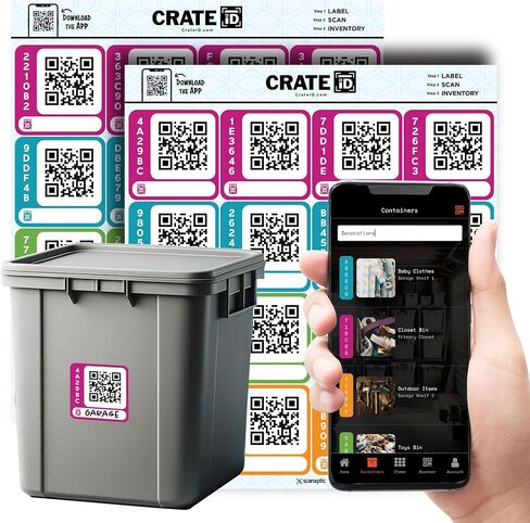 Crate ID QR Code Smart Storage Labels for Organizing Storage Bin & Totes | Premium Color QR Code Stickers | Track and Search Inventory with Free App | Upgrade Your Organization (Mix Pack) in Saudi Arabia