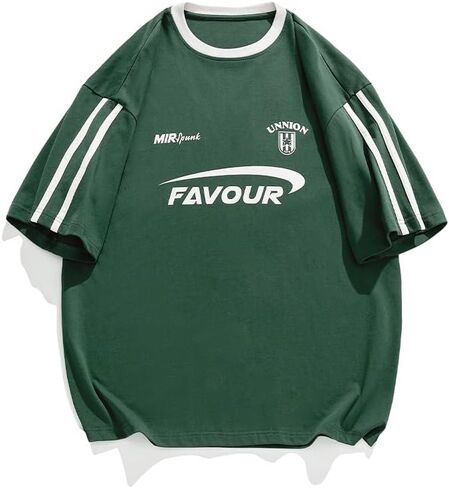 Vamtac Oversized T Shirts for Men Vintage Tees Stripe Half Sleeve Baggy Loose Gym Relaxed Fit T Shirts in Kuwait