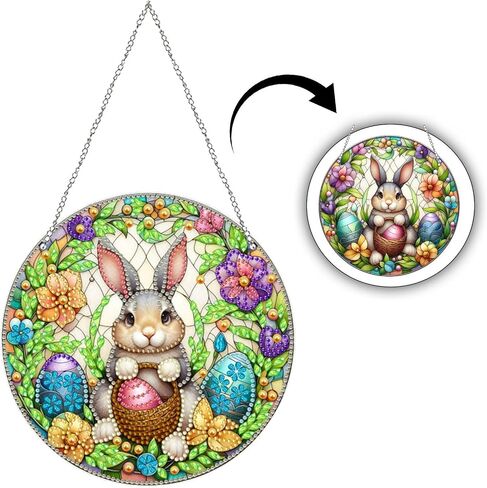 DIY Hanging Diamond Pendant Special Shaped Crystal Diamond Art Painting Ornament Double-Sided Pattern Single Sided for Window Home Garden Wall Door Decor-Easter Bunny Egg01 in Saudi Arabia