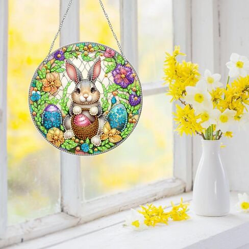 DIY Hanging Diamond Pendant Special Shaped Crystal Diamond Art Painting Ornament Double-Sided Pattern Single Sided for Window Home Garden Wall Door Decor-Easter Bunny Egg01 in Saudi Arabia