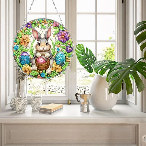 DIY Hanging Diamond Pendant Special Shaped Crystal Diamond Art Painting Ornament Double-Sided Pattern Single Sided for Window Home Garden Wall Door Decor-Easter Bunny Egg01 in Saudi Arabia