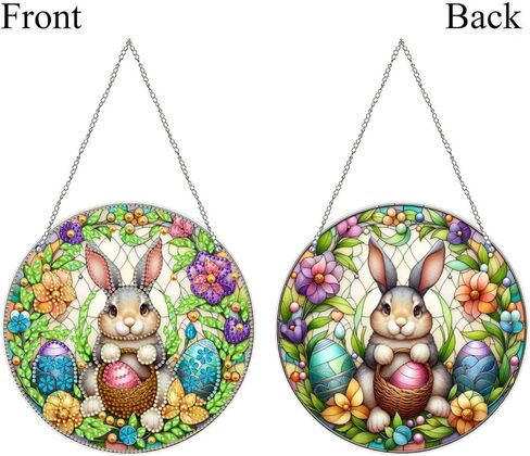 DIY Hanging Diamond Pendant Special Shaped Crystal Diamond Art Painting Ornament Double-Sided Pattern Single Sided for Window Home Garden Wall Door Decor-Easter Bunny Egg01 in Saudi Arabia