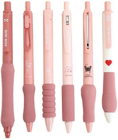 6 Pcs Gel Pens Cute Pink Retractable Pens Soft Grip Pen 0.5mm Black Ink Pen Writing Pens Office School Supplies for Girls Boys Women Men (Pink) in Saudi Arabia