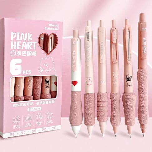 6 Pcs Gel Pens Cute Pink Retractable Pens Soft Grip Pen 0.5mm Black Ink Pen Writing Pens Office School Supplies for Girls Boys Women Men (Pink) in Saudi Arabia