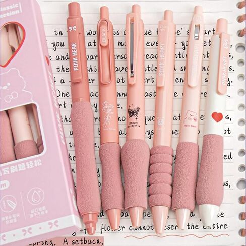 6 Pcs Gel Pens Cute Pink Retractable Pens Soft Grip Pen 0.5mm Black Ink Pen Writing Pens Office School Supplies for Girls Boys Women Men (Pink) in Saudi Arabia