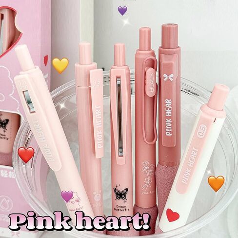 6 Pcs Gel Pens Cute Pink Retractable Pens Soft Grip Pen 0.5mm Black Ink Pen Writing Pens Office School Supplies for Girls Boys Women Men (Pink) in Saudi Arabia