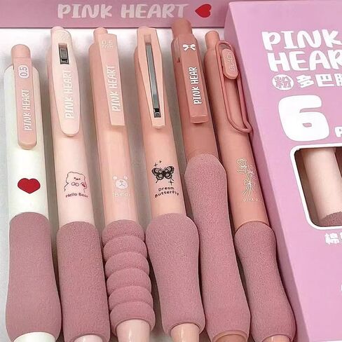 6 Pcs Gel Pens Cute Pink Retractable Pens Soft Grip Pen 0.5mm Black Ink Pen Writing Pens Office School Supplies for Girls Boys Women Men (Pink) in Saudi Arabia