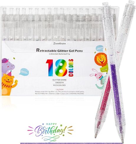 SMOOTHERPRO Glitter Retractable Gel Pens 18 Colors Metallic Colored Gel Pen 1.0 mm Bold Silver Glitter Gel Ink for Adults Coloring Journaling Drawing Doodling (GRP018N) in Kuwait