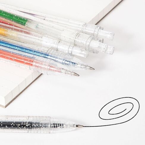 SMOOTHERPRO Glitter Retractable Gel Pens 18 Colors Metallic Colored Gel Pen 1.0 mm Bold Silver Glitter Gel Ink for Adults Coloring Journaling Drawing Doodling (GRP018N) in Kuwait