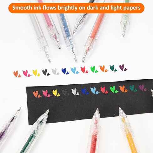 SMOOTHERPRO Glitter Retractable Gel Pens 18 Colors Metallic Colored Gel Pen 1.0 mm Bold Silver Glitter Gel Ink for Adults Coloring Journaling Drawing Doodling (GRP018N) in Kuwait
