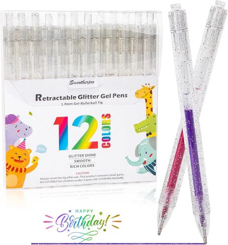 SMOOTHERPRO Glitter Retractable Gel Pens 18 Colors Metallic Colored Gel Pen 1.0 mm Bold Silver Glitter Gel Ink for Adults Coloring Journaling Drawing Doodling (GRP018N) in Saudi Arabia
