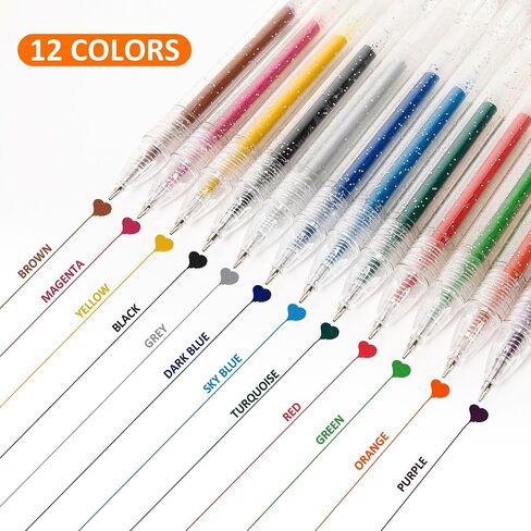 SMOOTHERPRO Glitter Retractable Gel Pens 18 Colors Metallic Colored Gel Pen 1.0 mm Bold Silver Glitter Gel Ink for Adults Coloring Journaling Drawing Doodling (GRP018N) in Saudi Arabia