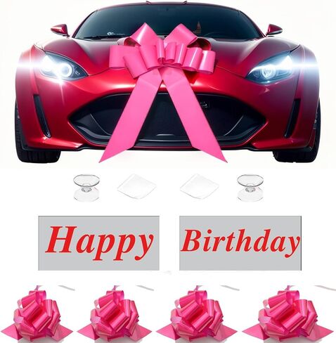 Car Bow 30 inch,Giant Gift Bow with Happy Birthday for Car,Big Bow for Car Huge Car Bow,Big Bow for Gifts with 4 Small Bows-Red in Saudi Arabia