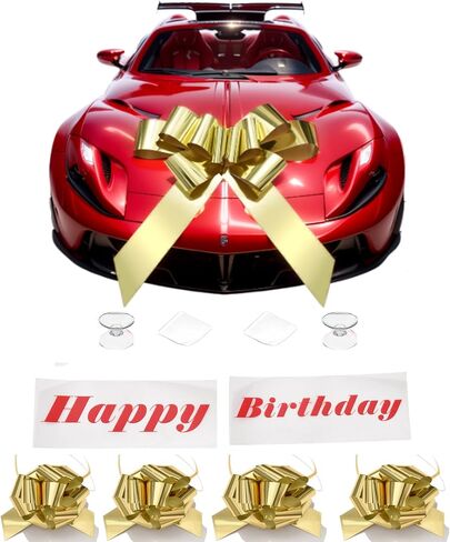 Car Bow 30 inch,Giant Gift Bow with Happy Birthday for Car,Big Bow for Car Huge Car Bow,Big Bow for Gifts with 4 Small Bows-Red in Saudi Arabia