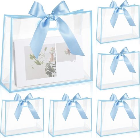aliceset 12 pcs أكياس هدايا بلاستيكية واضحة مع مقابض مقطوعة مقابض قابلة لإعادة الاستخدام مع الشريط لزفاف الزفاف دش الطفل حفل عيد ميلاد ، 12 × 10 × 5 '(أسود) in Kuwait