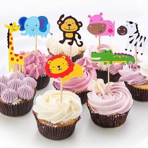 35pcs Jungle Safari Cake Cake Toppers Zoo موضوع كب كيك أعلى قبعات الغابة حيوانات الديكور الكعكة استخدام للاستحمام الطفل طفل Bithday Party in Saudi Arabia