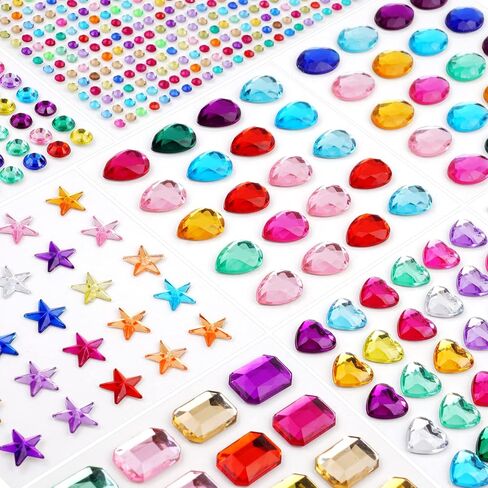 AOMIG Gems Stickers for Kids Crafts, 1908+ PCS Self Adhesive Jewel Stickers, 16 Sheets Small Rhinestone Stickers, Multicolored Decorative Diamond Stickers Craft Supplies for Kids, Nail, Makeup, DIY in Kuwait