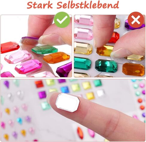 AOMIG Gems Stickers for Kids Crafts, 1908+ PCS Self Adhesive Jewel Stickers, 16 Sheets Small Rhinestone Stickers, Multicolored Decorative Diamond Stickers Craft Supplies for Kids, Nail, Makeup, DIY in Kuwait