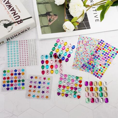 AOMIG Gems Stickers for Kids Crafts, 1908+ PCS Self Adhesive Jewel Stickers, 16 Sheets Small Rhinestone Stickers, Multicolored Decorative Diamond Stickers Craft Supplies for Kids, Nail, Makeup, DIY in Kuwait