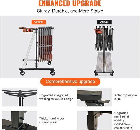 رف كرسي قابل للطي Vevor ، سعة 400 رطل ، عربة كرسي شاقة لـ 42 كرسيًا أو 12 طاولًا ، تخزين كرسي متعدد الوظائف مع عجلات مطاطية وحاملات ، حامل كرسي كبير ، أسود غير لامع in Kuwait