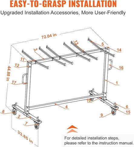 رف كرسي قابل للطي Vevor ، سعة 400 رطل ، عربة كرسي شاقة لـ 42 كرسيًا أو 12 طاولًا ، تخزين كرسي متعدد الوظائف مع عجلات مطاطية وحاملات ، حامل كرسي كبير ، أسود غير لامع in Kuwait