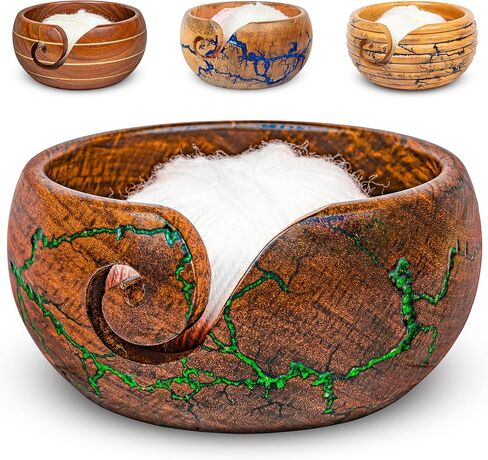 Hamna International Handcrafted Wooden Yarn Bowl - Durable and Smooth, Keeps Yarn Tangle-Free, Portable Knitting & Crochet Accessory, Elegant Design for Craft Lovers (Mango Blue Resin) in Saudi Arabia