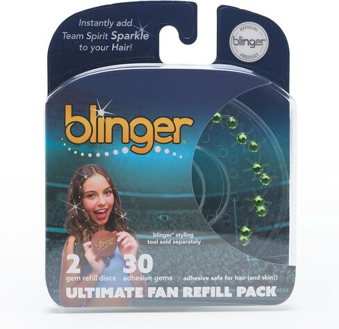 BLINGER® Ultimate Fan Recled Pack مع 30 بلورات زجاجية دقة | تألق على الفور بألوان روح الفريق | آمن الشعر - بلينغ في فرشاة - أخضر فاتح in Kuwait