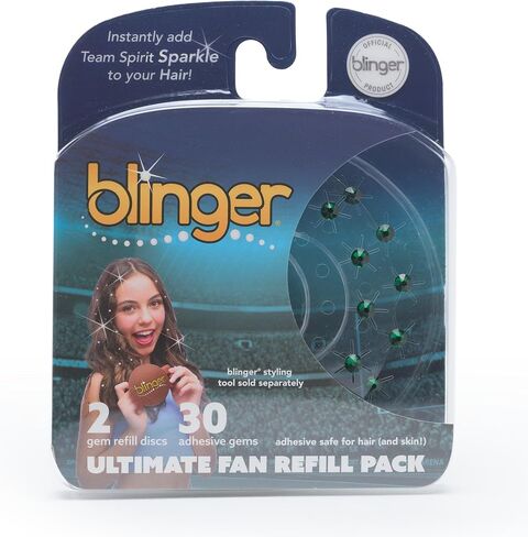 BLINGER® Ultimate Fan Recled Pack مع 30 بلورات زجاجية دقة | تألق على الفور بألوان روح الفريق | آمن الشعر - بلينغ في فرشاة - أخضر فاتح in Kuwait