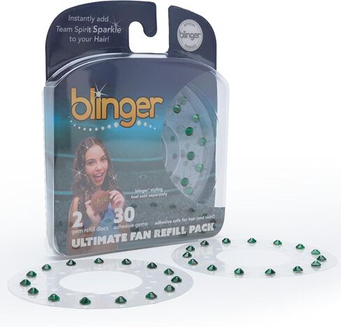 BLINGER® Ultimate Fan Recled Pack مع 30 بلورات زجاجية دقة | تألق على الفور بألوان روح الفريق | آمن الشعر - بلينغ في فرشاة - أخضر فاتح in Kuwait